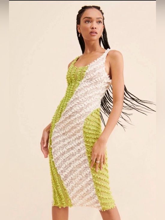 Selva Negra Dresses & Skirts - Selva Negra Zuma Limoncello Lace Textured Mesh Midi Dress Size M
